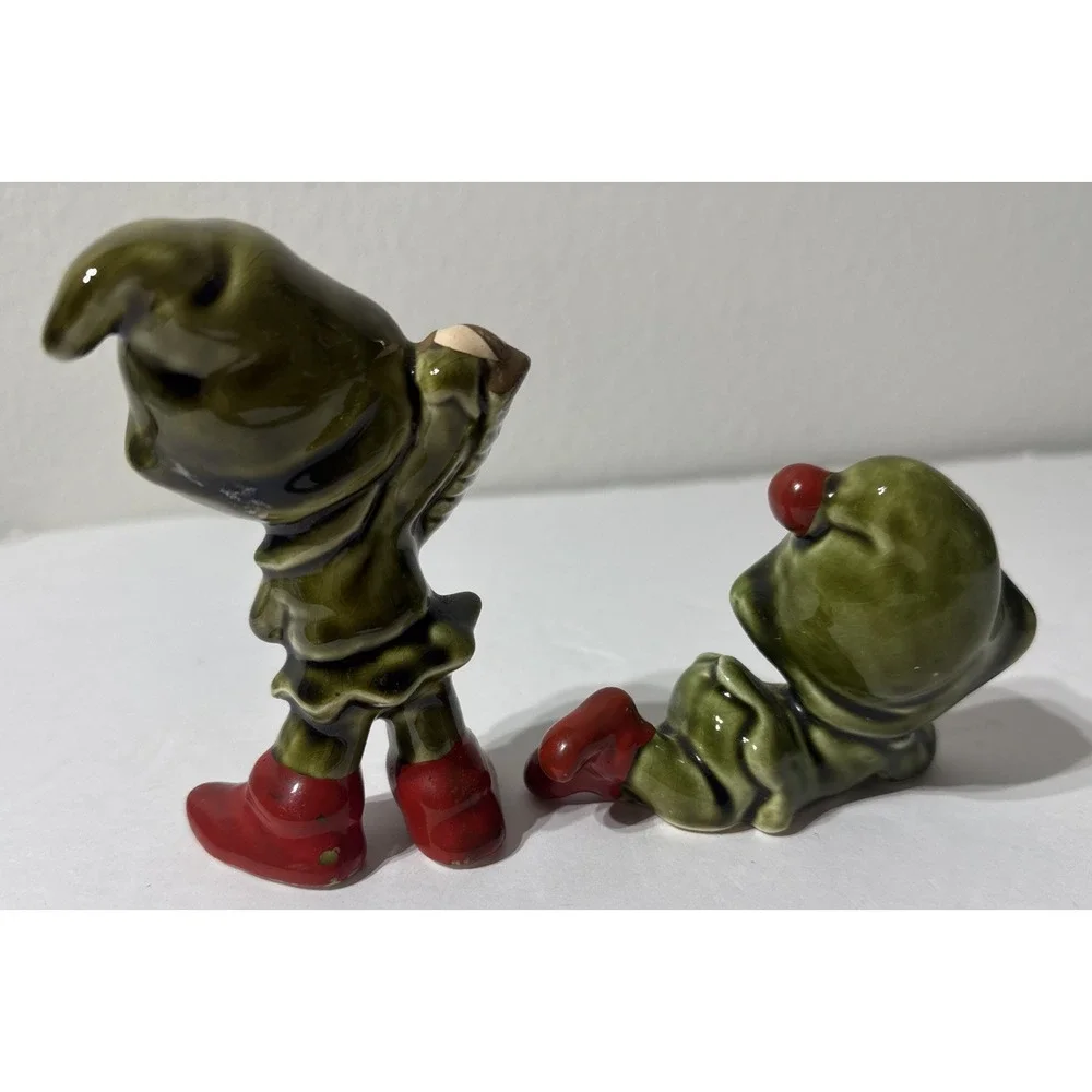 Vtg 2 Pc. Ceramic Pixie Santa Elf Music Christmas‎ Handpainted Figurine Japan 4